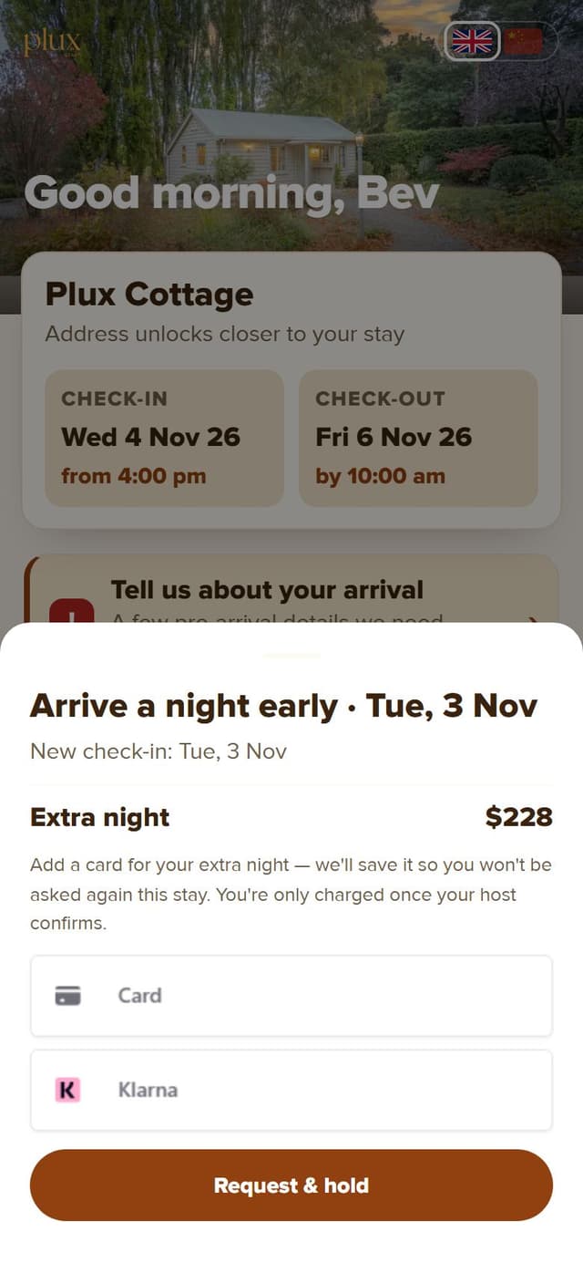 Hold sheet with card or Klarna