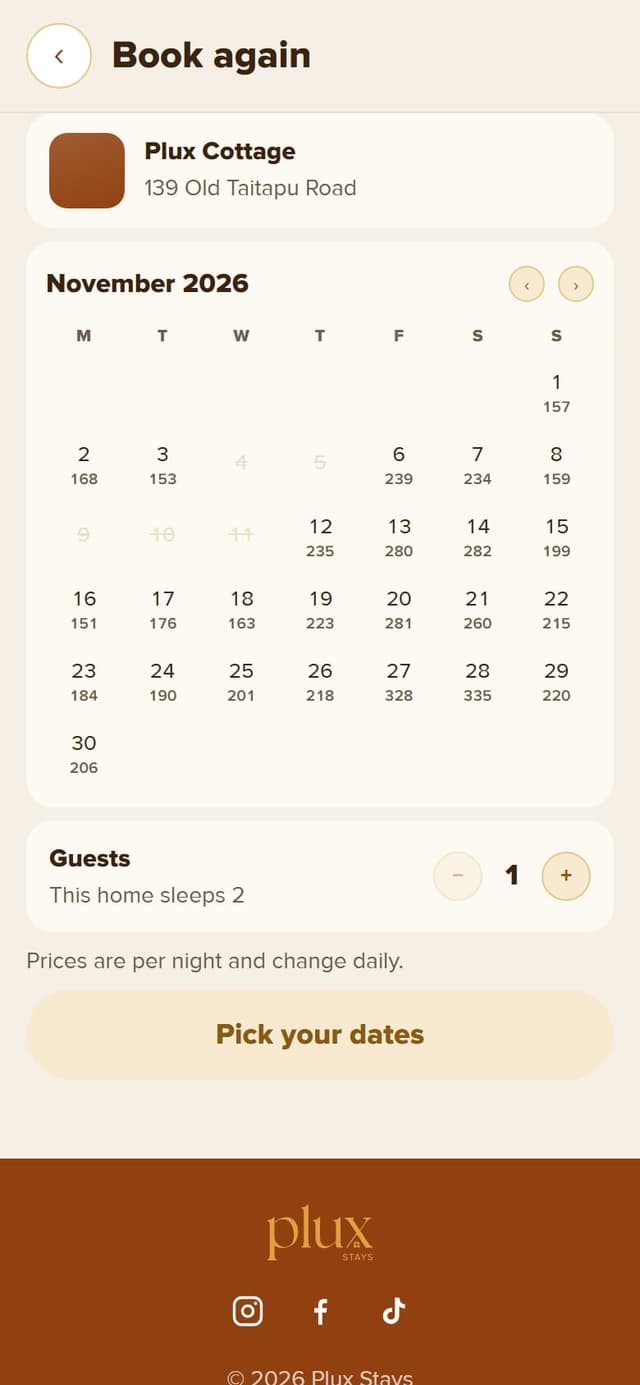 Book again calendar with a price on every night