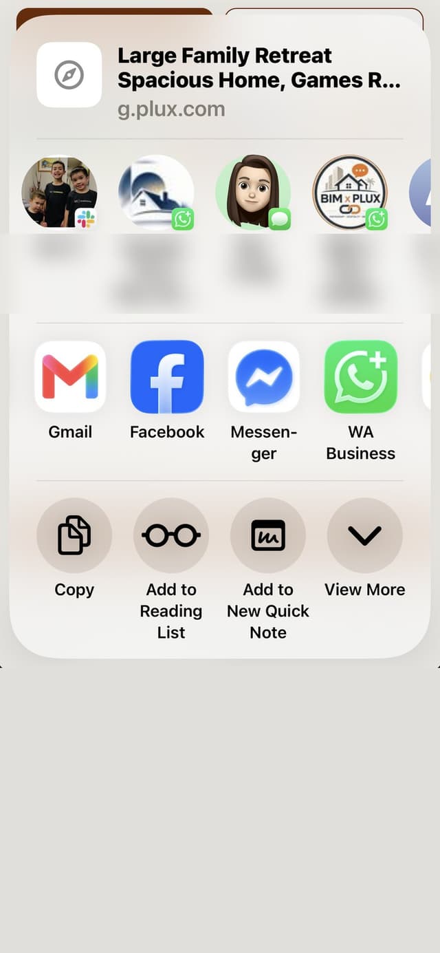The phone's share sheet offering Gmail, Facebook, Messenger and WhatsApp