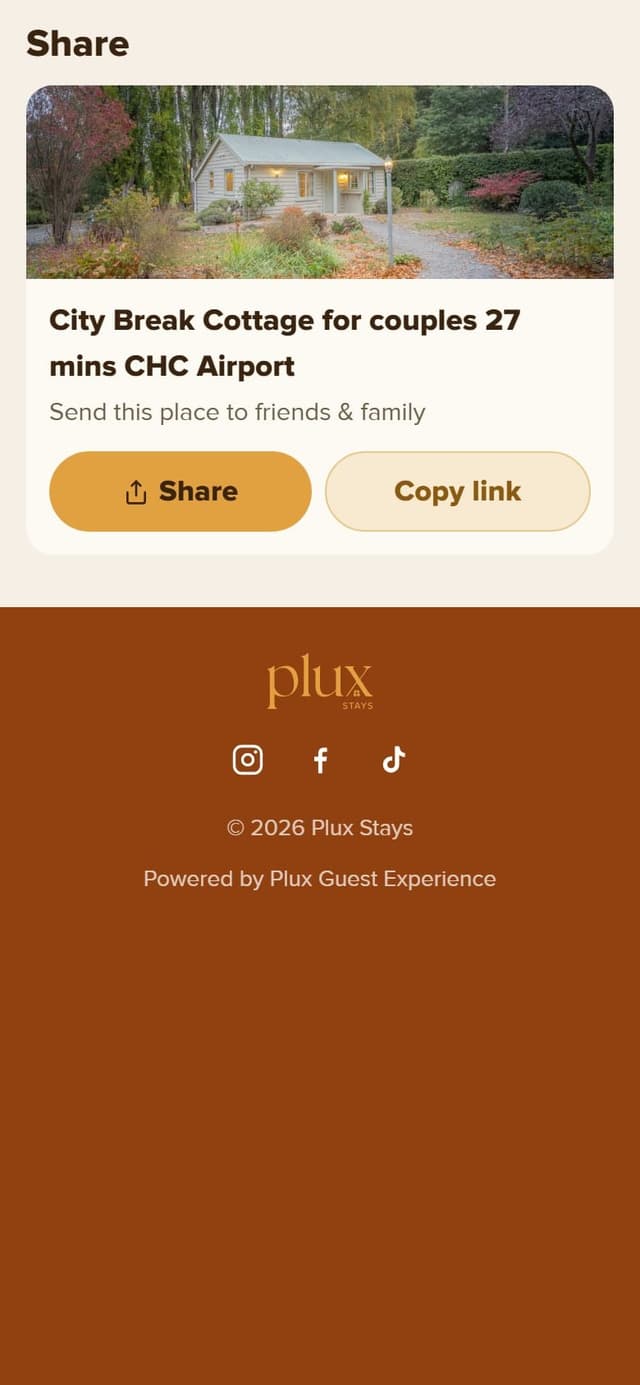 Share card with the property photo, a Share button and Copy link