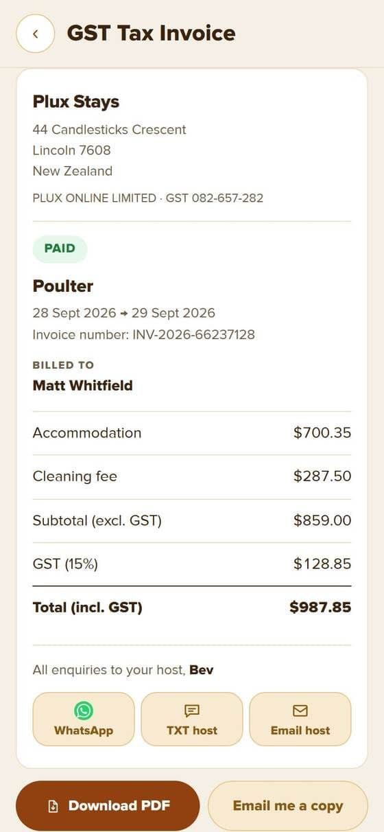 GST tax invoice marked paid